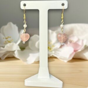 Strawberry Quartz Heart Earrings